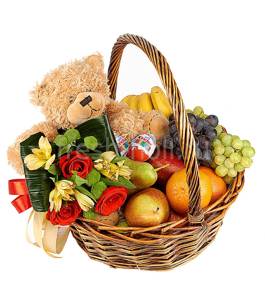 Корзина с фруктами и цветами