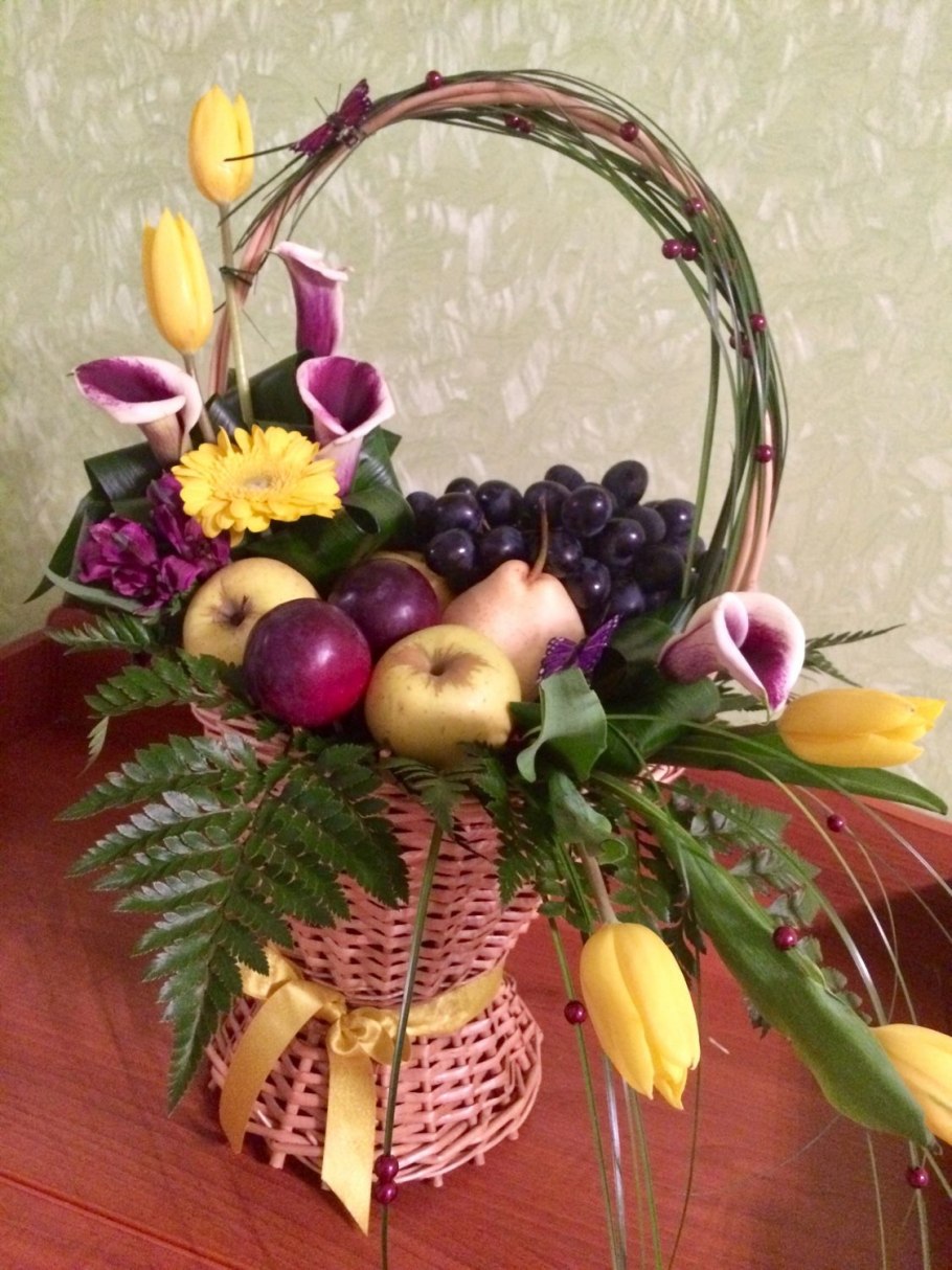 Корзина из фруктов и конфет
