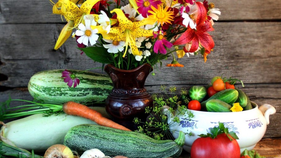 Цветы овощи фрукты