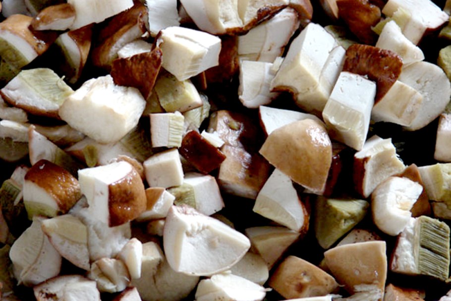 грибы нарезанные кубиком. 6 шт. белый гриб после разморозки. подмороженные грибы. белый гриб резаный.