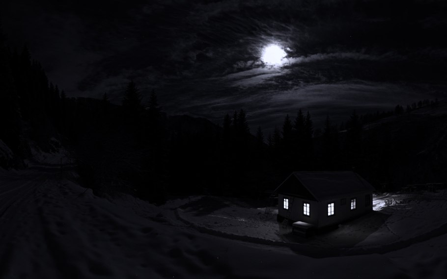 Зима ночь лес дом