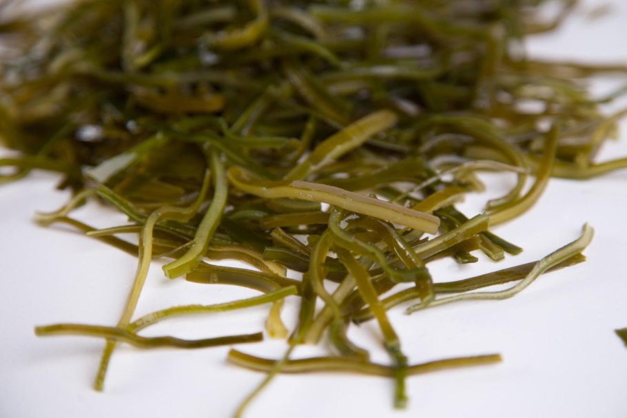 Измельченные водоросли на белом фоне