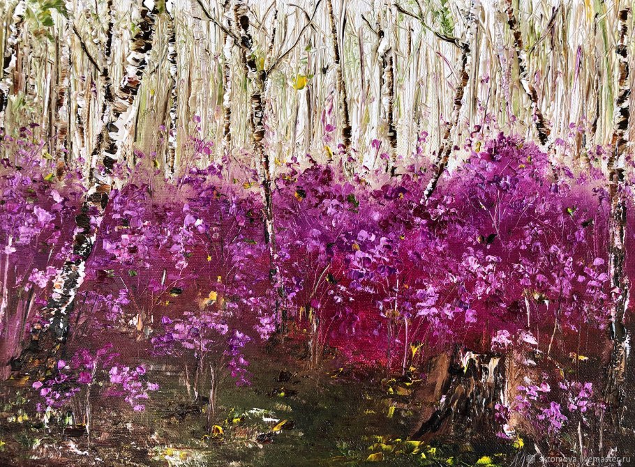 Картина маслом багульник Забайкальский