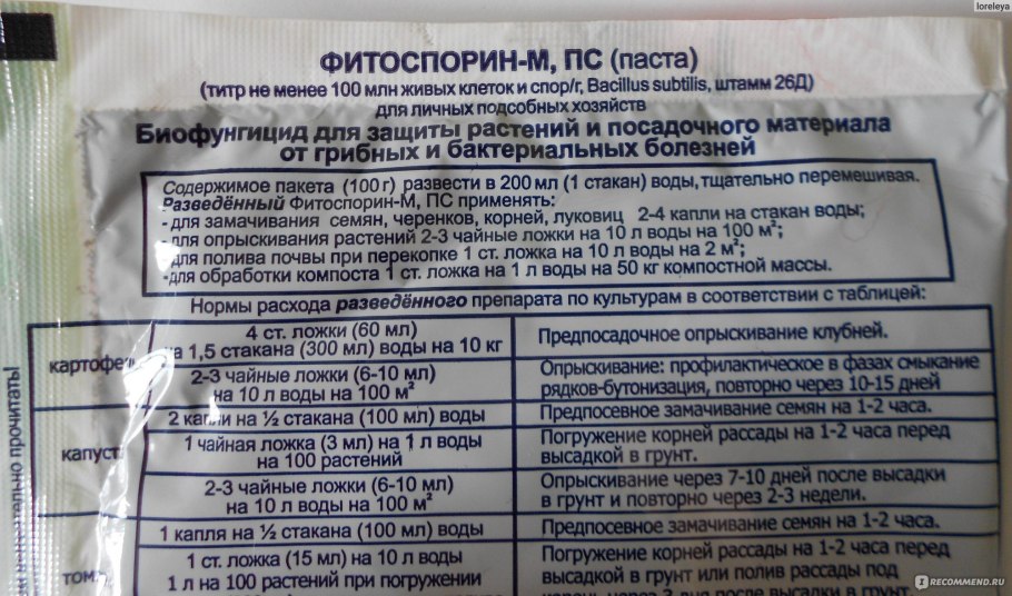Фитоспорин-м паста для томатов инструкция
