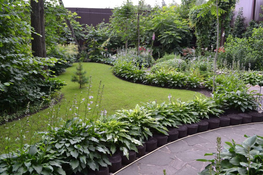 Клумба Хоста лилейник спирея