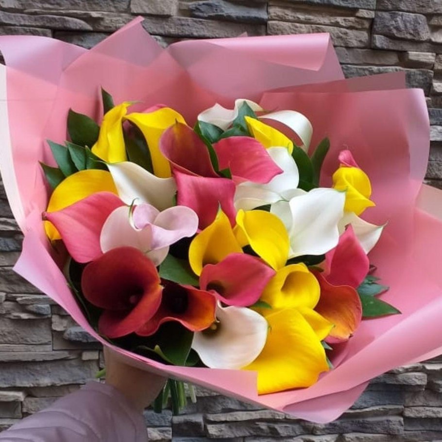 Разноцветные каллы букет