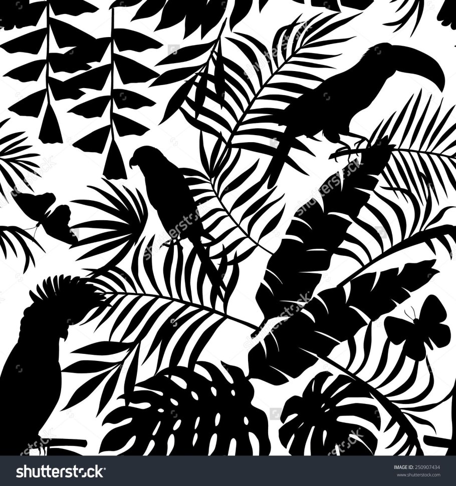 Силуэты тропических растений и листьев