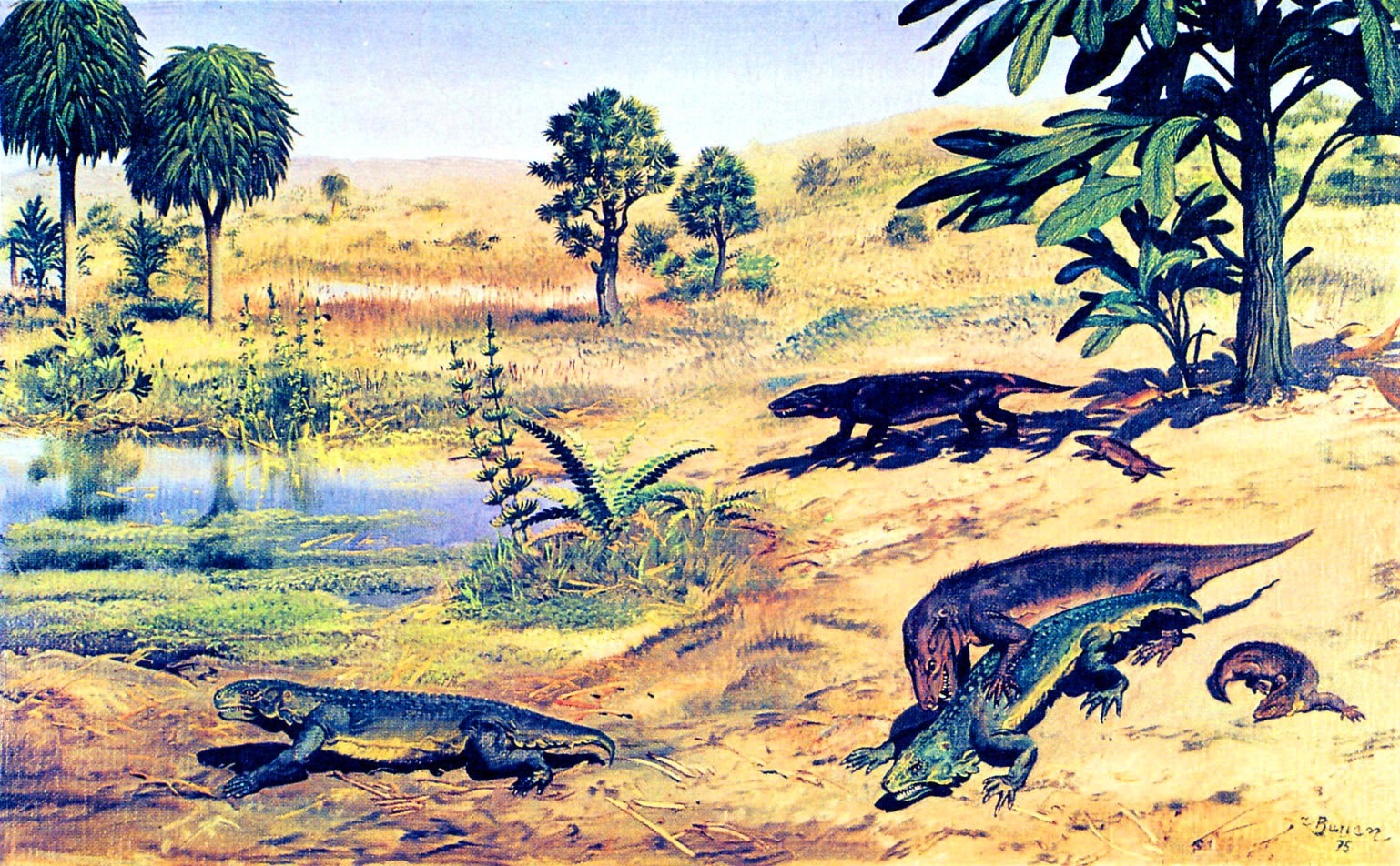 Мезозойская группа. Зденек Буриан динозавры. Зденек Буриан Триас. Динозавры Триасового периода. Триасовый период мезозойской эры.