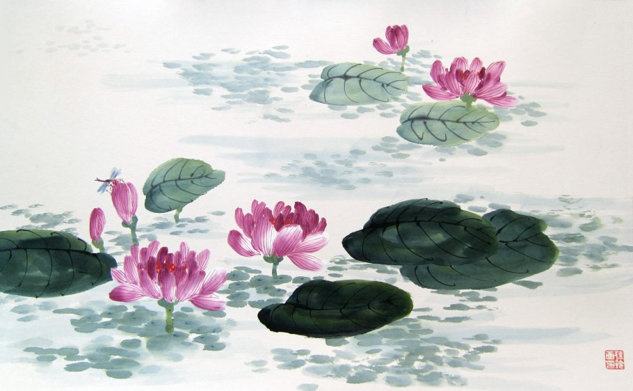 Китайская японская живопись Лотос