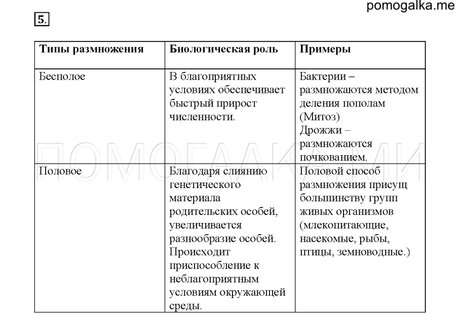 Тип размножения биологическая роль примеры таблица