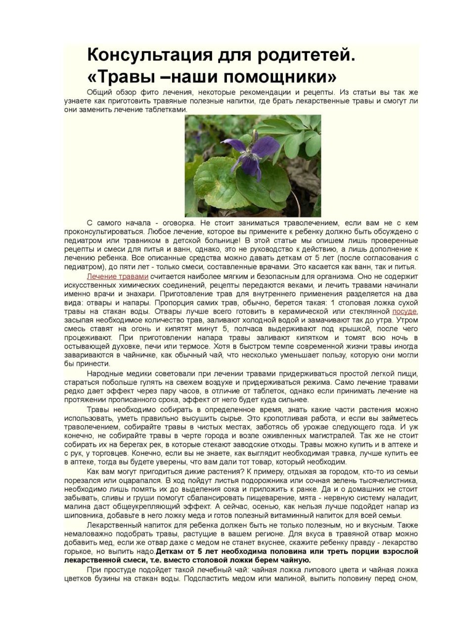 Лекарственные растения для родителей
