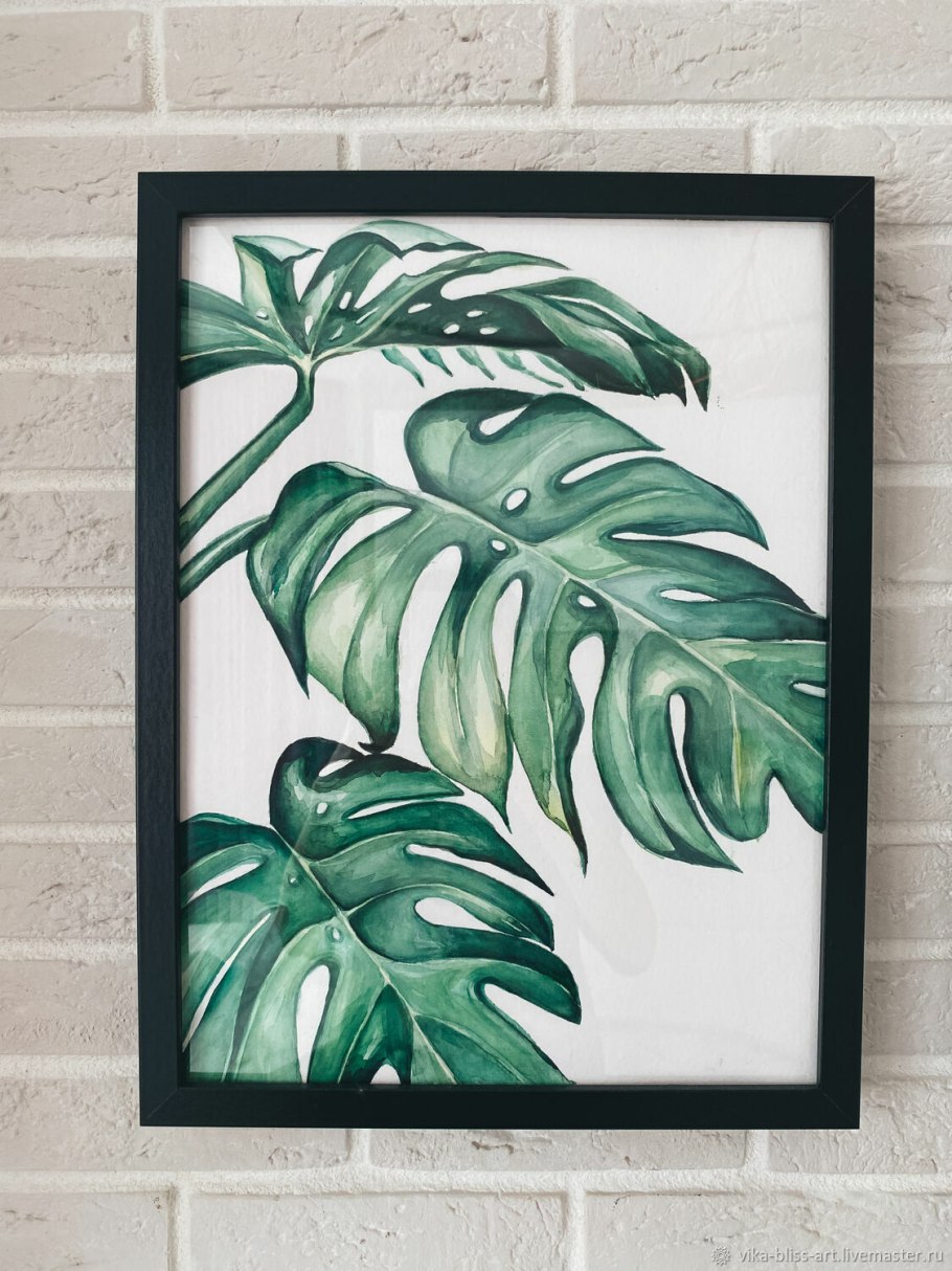 Тропические листья акварелью