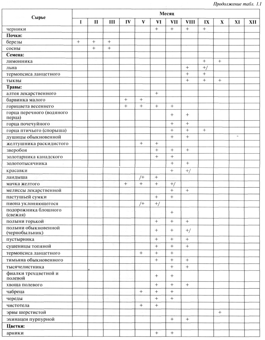 Таблица сбора лекарственных растений по месяцам