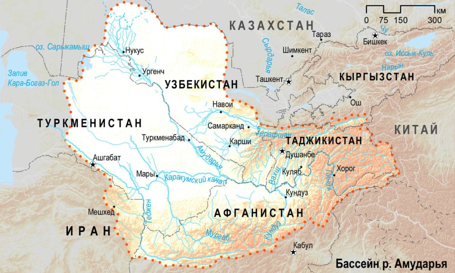 Реки Амударья и Сырдарья на карте