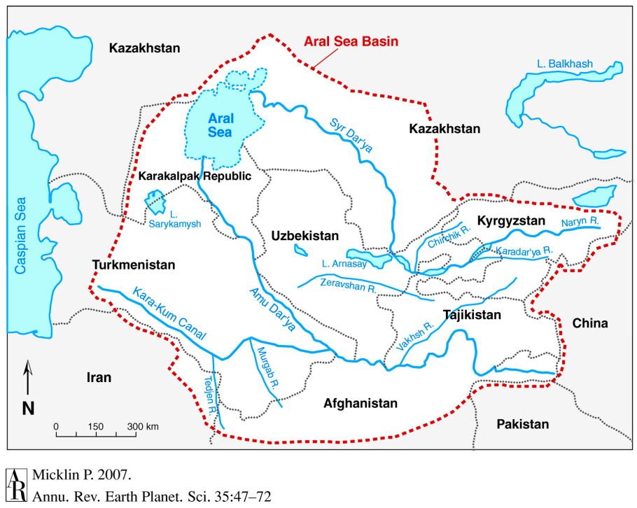 Амударья и Сырдарья и Аральское море на карте