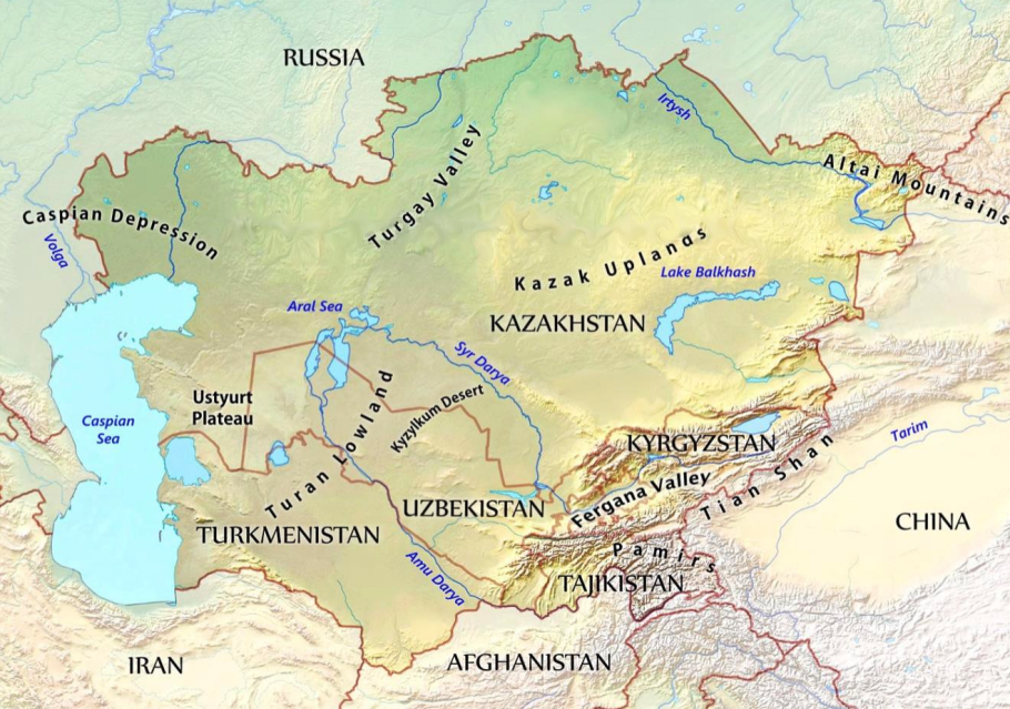 Физическая карта центральной Азии