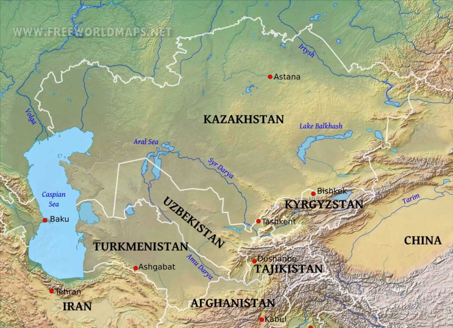 Карта рек центральной Азии