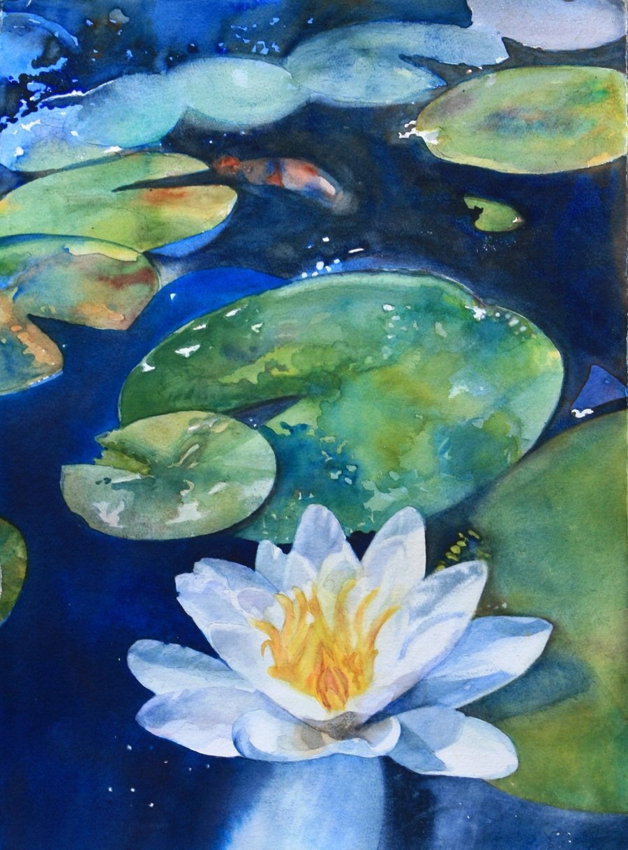 Кувшинки акварелью