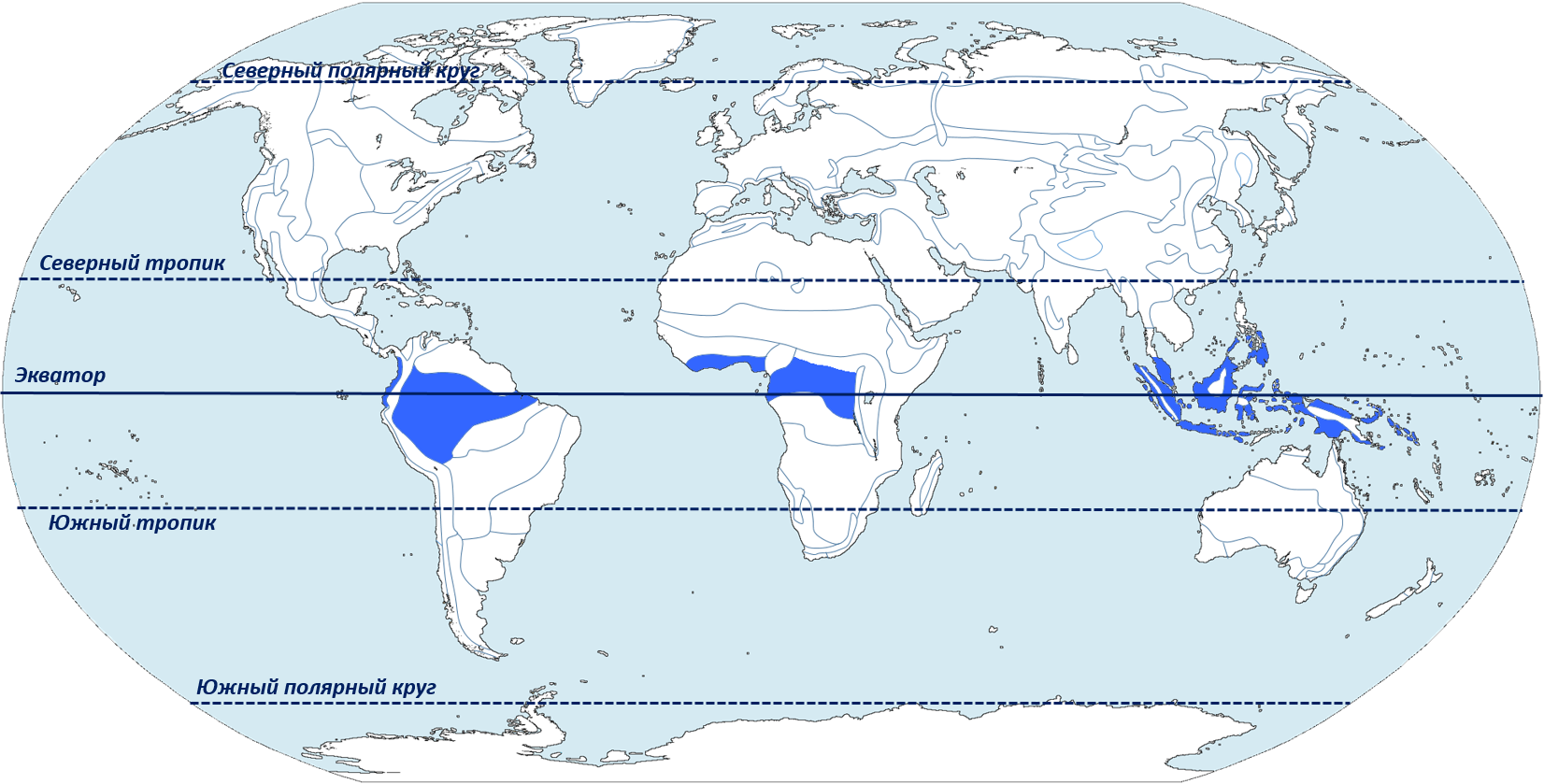 Северные тропики расположены. Зона тропических лесов на карте мира. Тропические леса на карте мира. Зона влажных экваториальных лесов на карте. Расположение тропиков на карте.