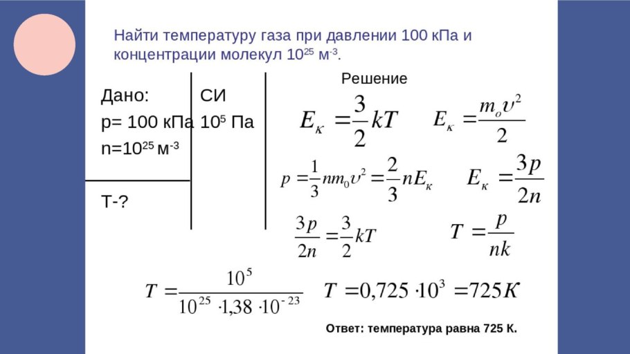 Молекулы идеального газа при давлении 100 КПА