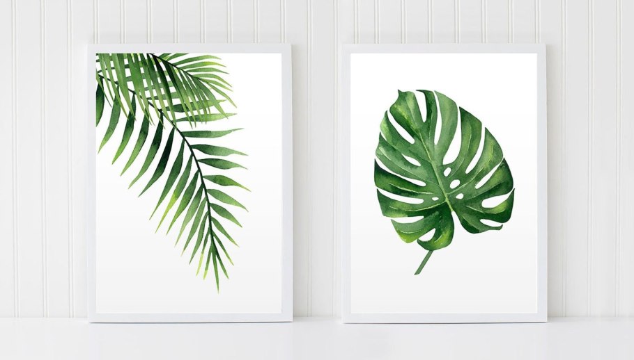 Тропические листья акварелью