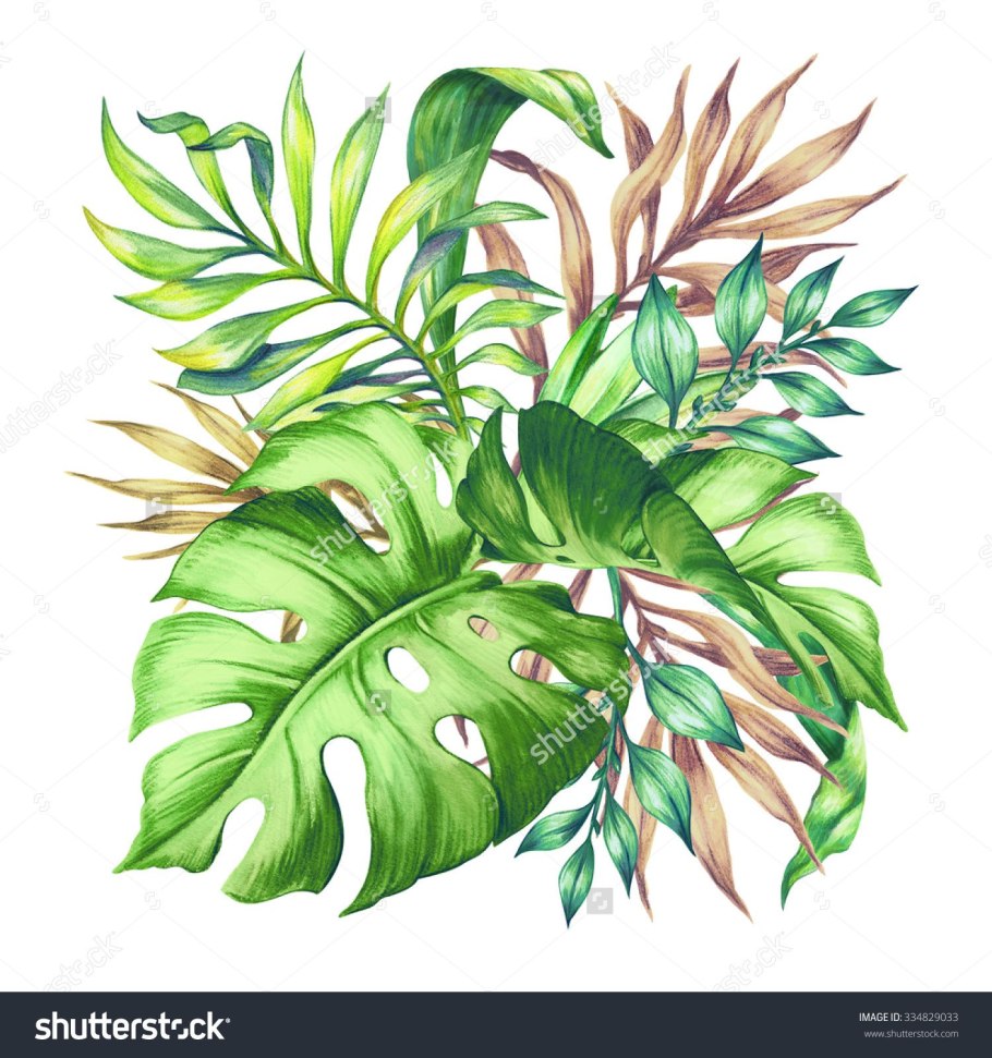 Тропические листья красками