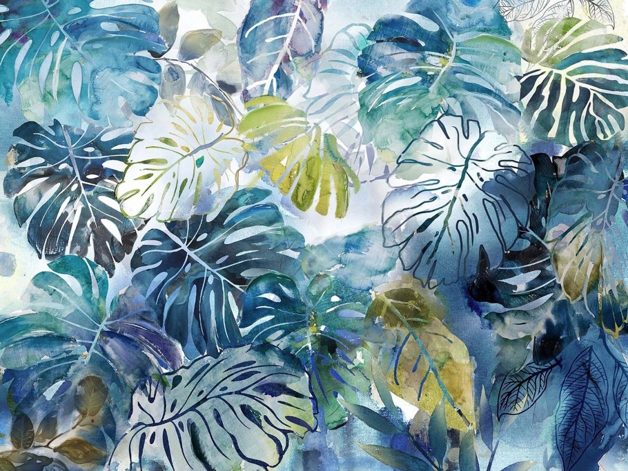 Тропические листья акварелью