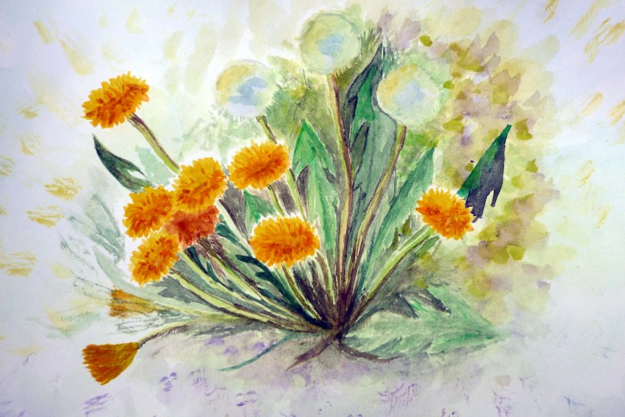 Одуванчики восковыми мелками