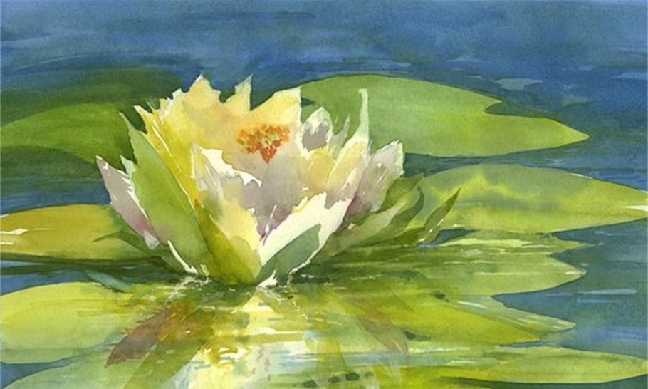 Река с кувшинками акварелью
