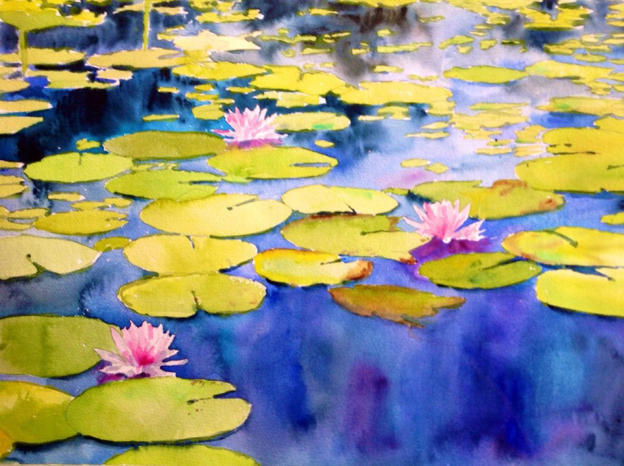 Кувшинки на воде акварель