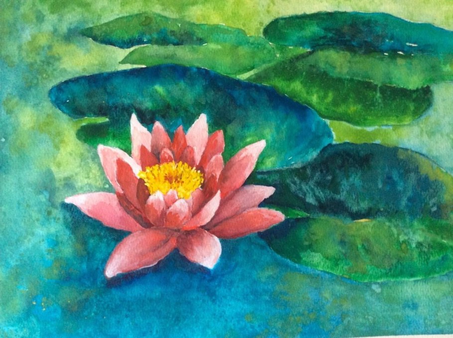 Кувшинки акварелью для начинающих