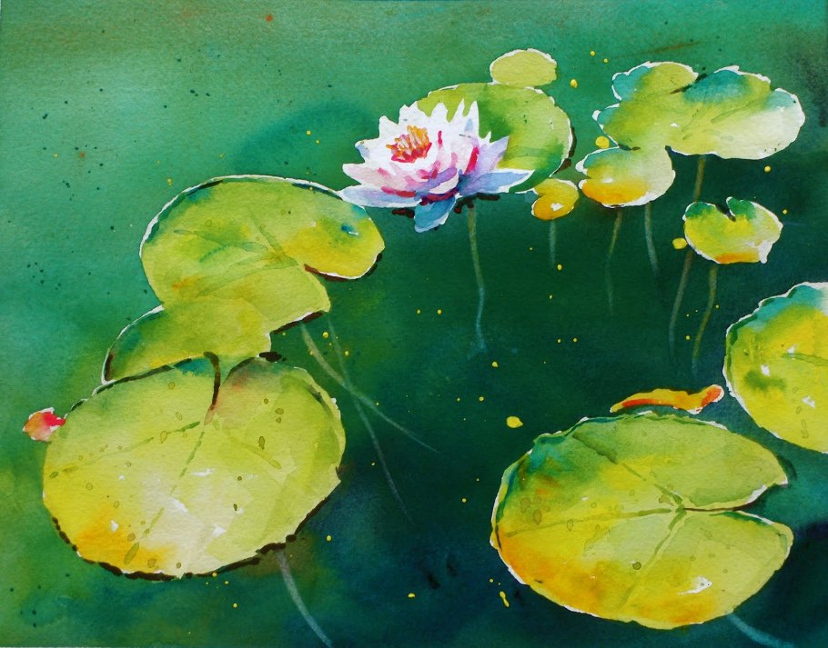 Кувшинки акварелью