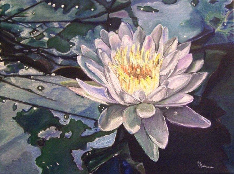 Лотос на воде акварель