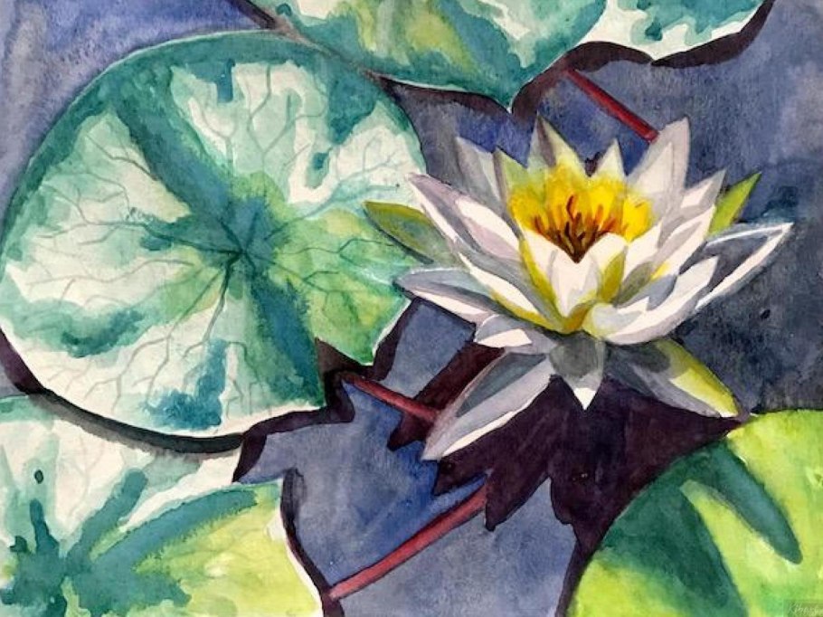 Рисунок акварелью Водный цветок