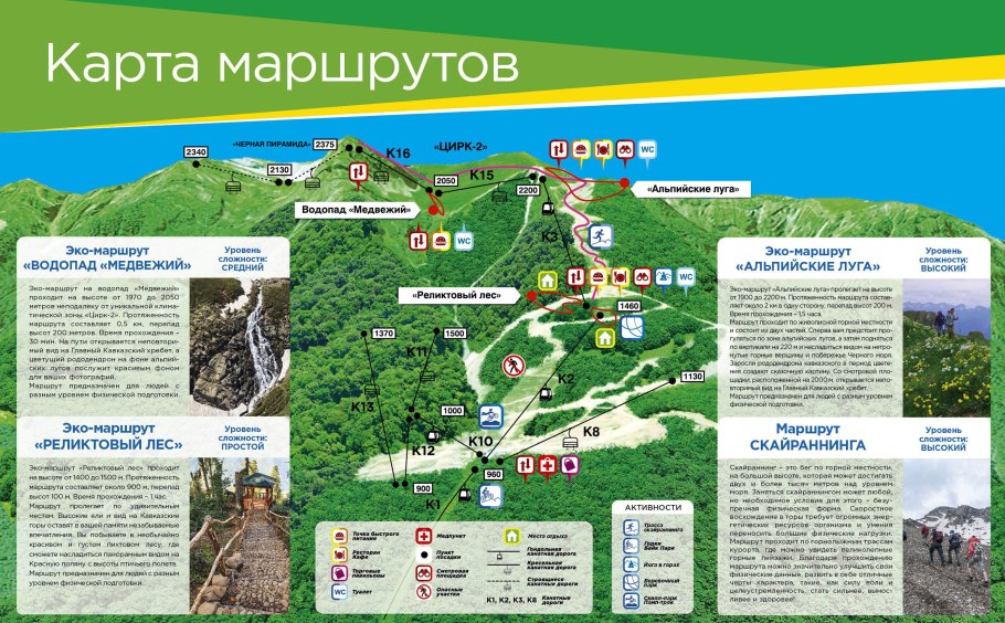 Пешеходные маршруты красной Поляны на карте