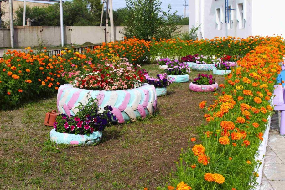 Клумбы возле школы