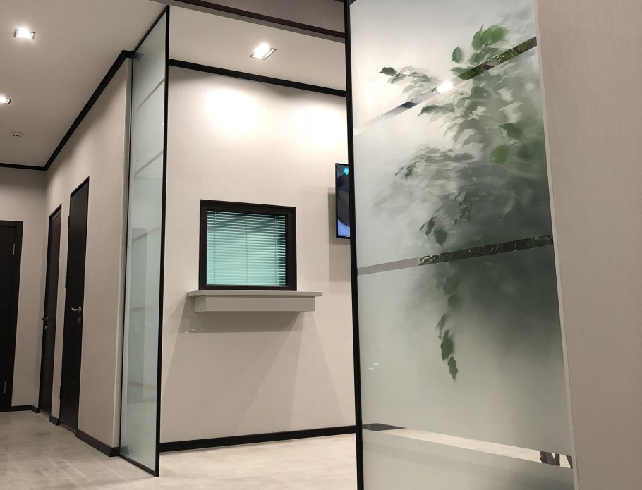 Стеклянная перегородка с растениями