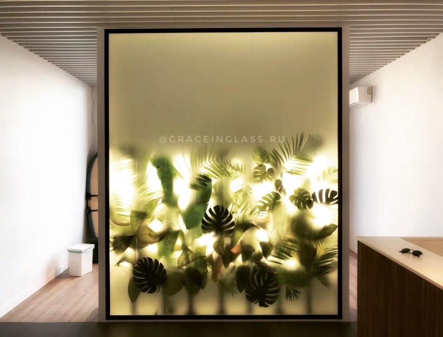 Стеклянная перегородка с растениями