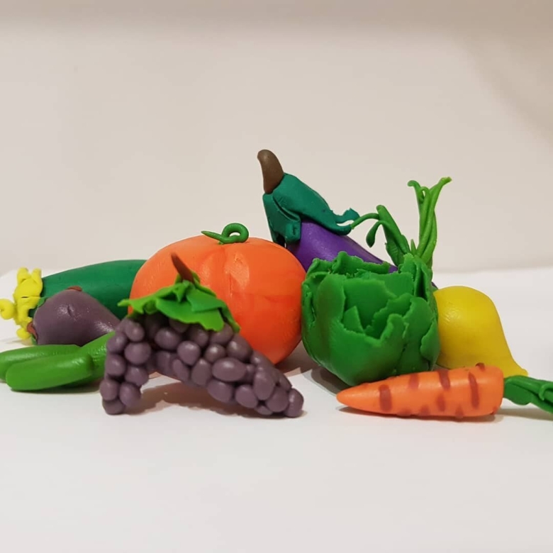 Лепка овощей и фруктов из пластилина
