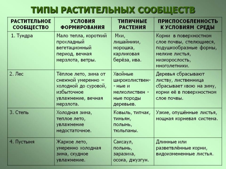 Типы растительных сообществ
