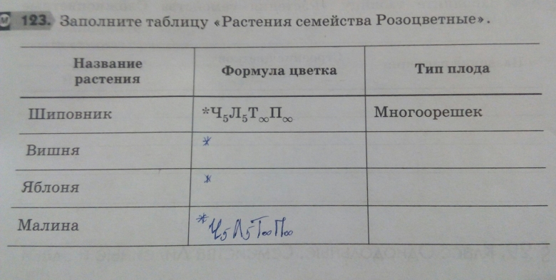 Таблица растений семейства Розоцветные