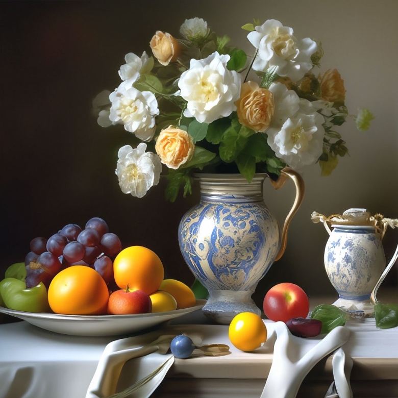 Натюрморт с цветами и фруктами