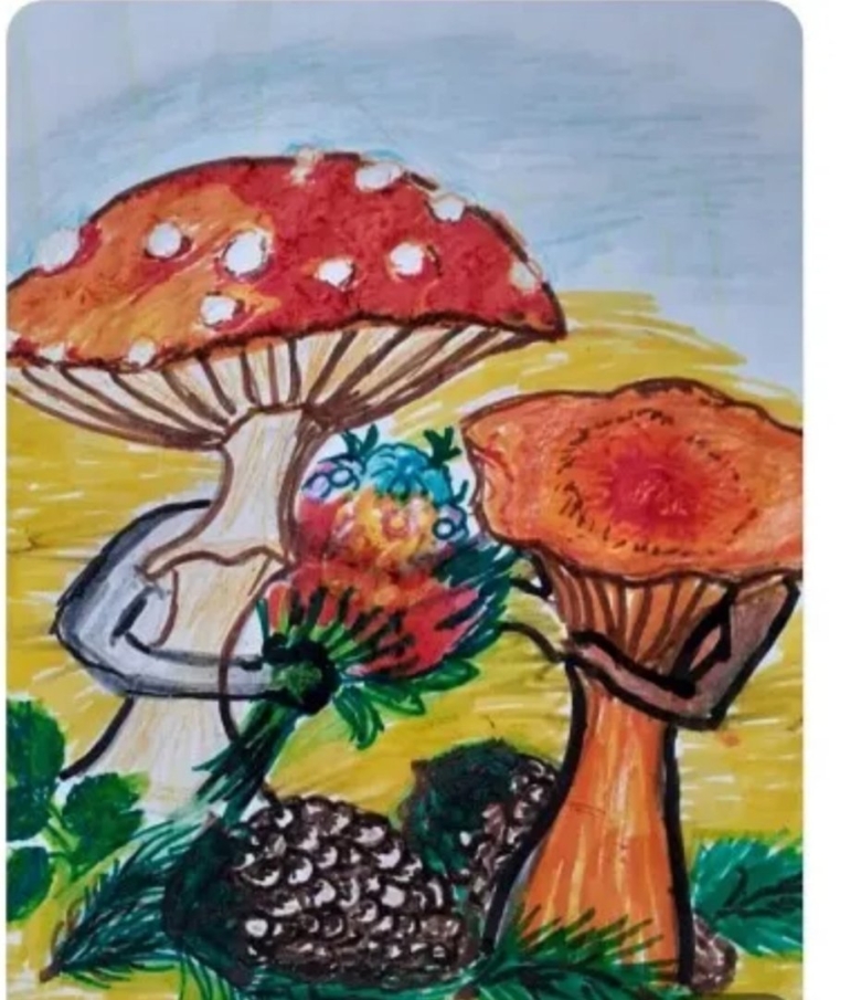 Смешной лес с грибами