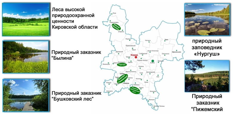 Карта особо охраняемых природных территорий кировской области