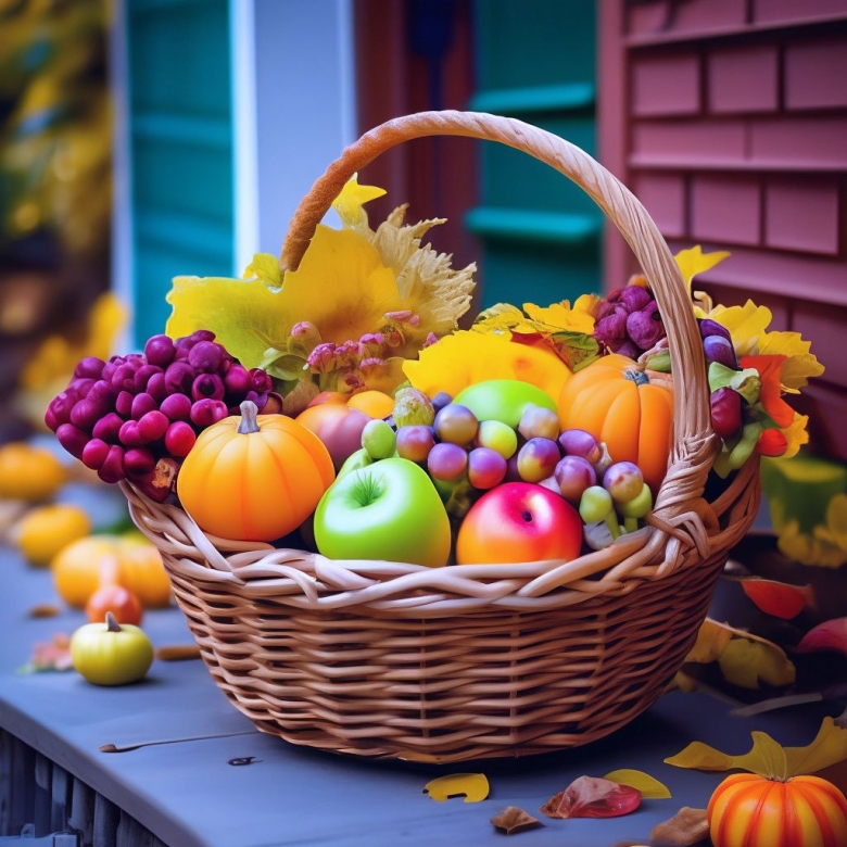 Осенняя корзина с фруктами