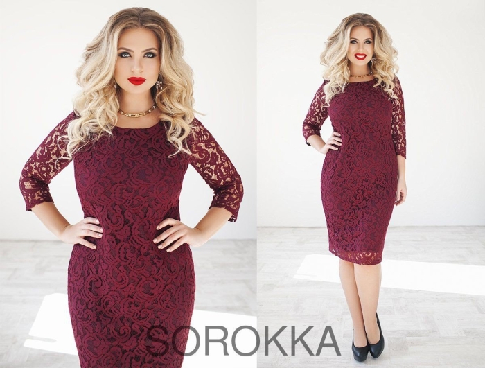 Платье гипюровое бордовое