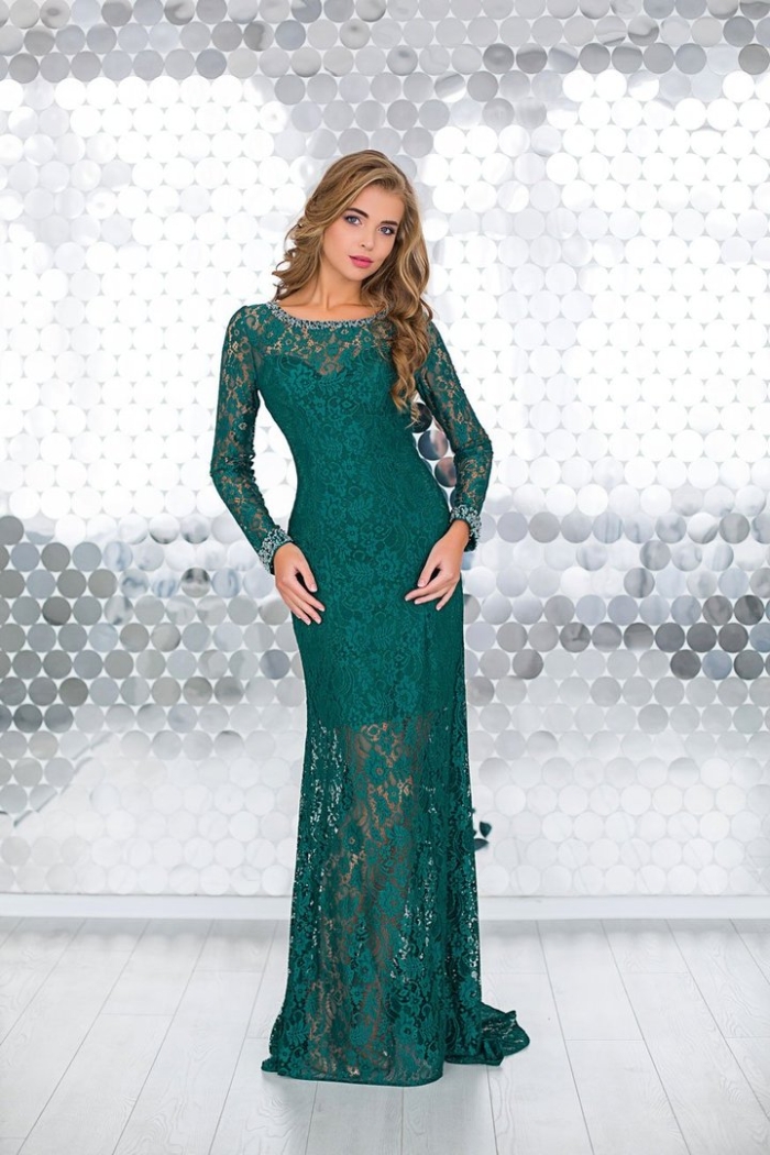 Платье гипюровое изумруд
