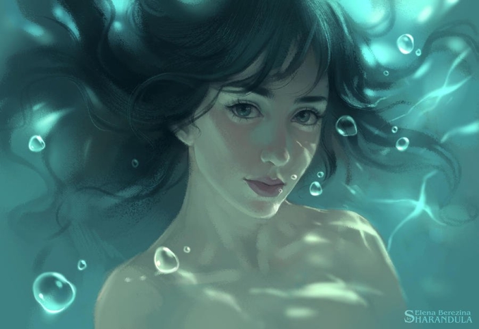 Девушка под водой арт