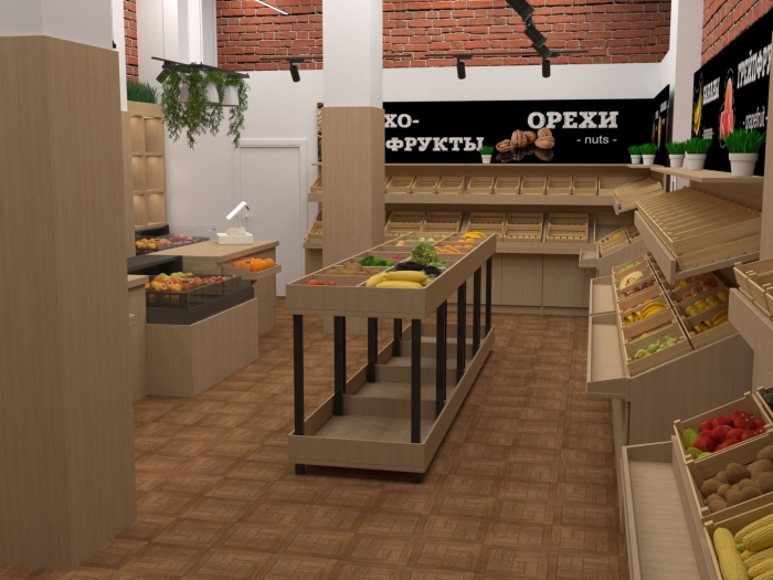 Интерьер магазина овощей и фруктов