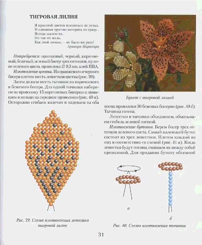 Цветы из бисера схемы плетения для начинающих лилия
